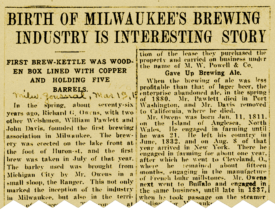 Birth of Milwuaukee’s brewing industy is an interesting story (SOURCE: Milwaukee Journal, March 19, 1916)