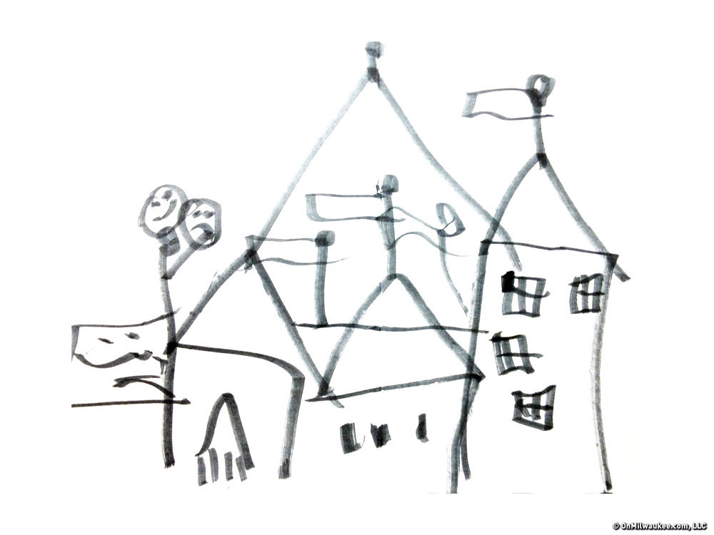 Child drawing buildings and cars Happy family on a walk Pencil art in  childish style Stock Illustration  Adobe Stock