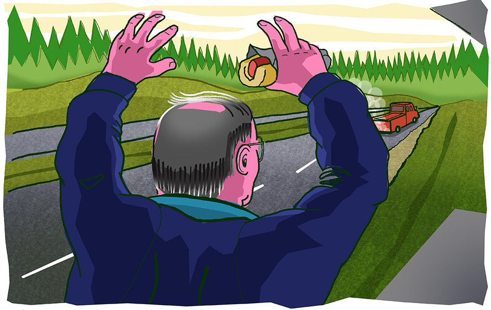 Illustration of ____ chasing down a truck.