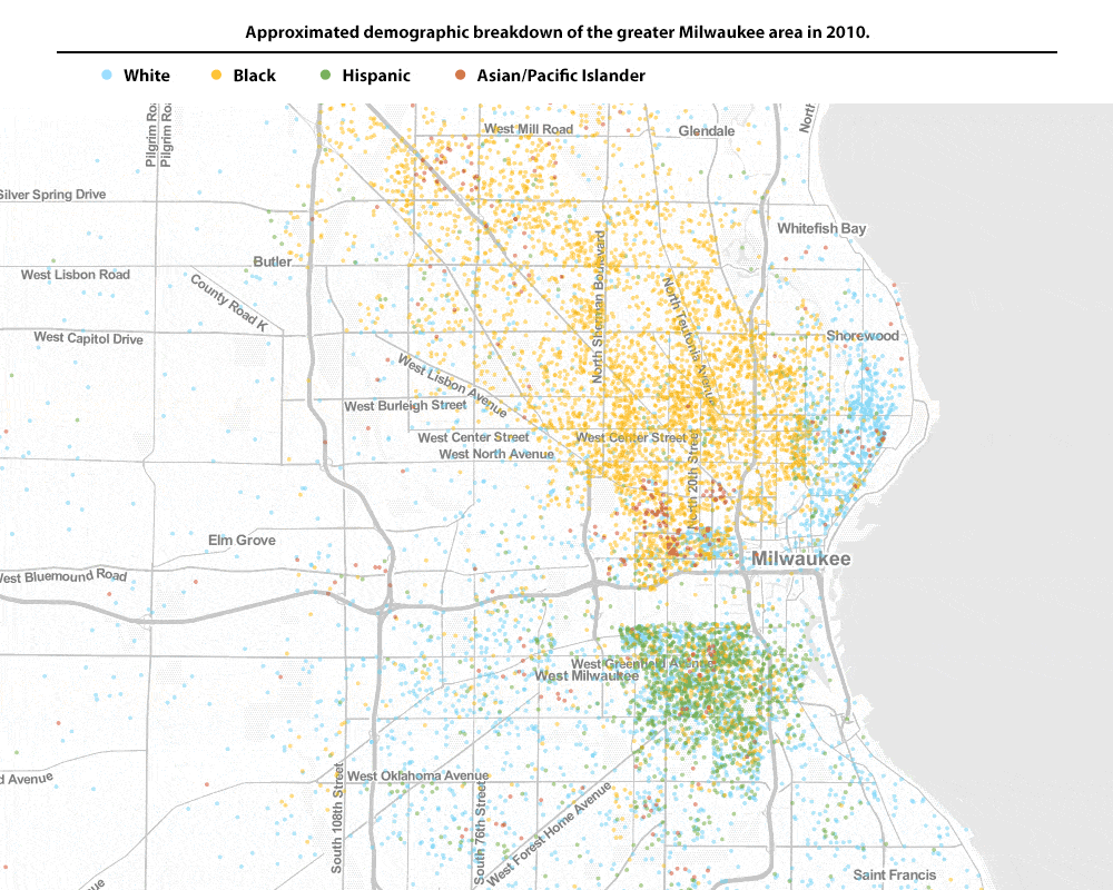 Approximated demographic breakdown of the greater Milwaukee area in 2010.