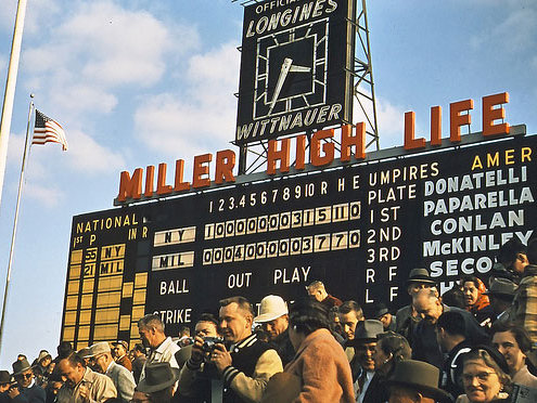 County Stadium in Milwaukee, Wisconsin is jammed for first game of battle  between Milwaukee Braves and New York Yankees, Oct. 1, 1958. This is part  of crowd in a picture made from