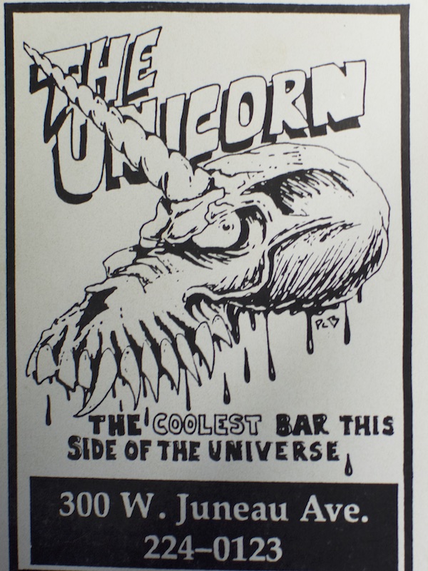 Unicorn flier with the skull of a unicorn that reads 