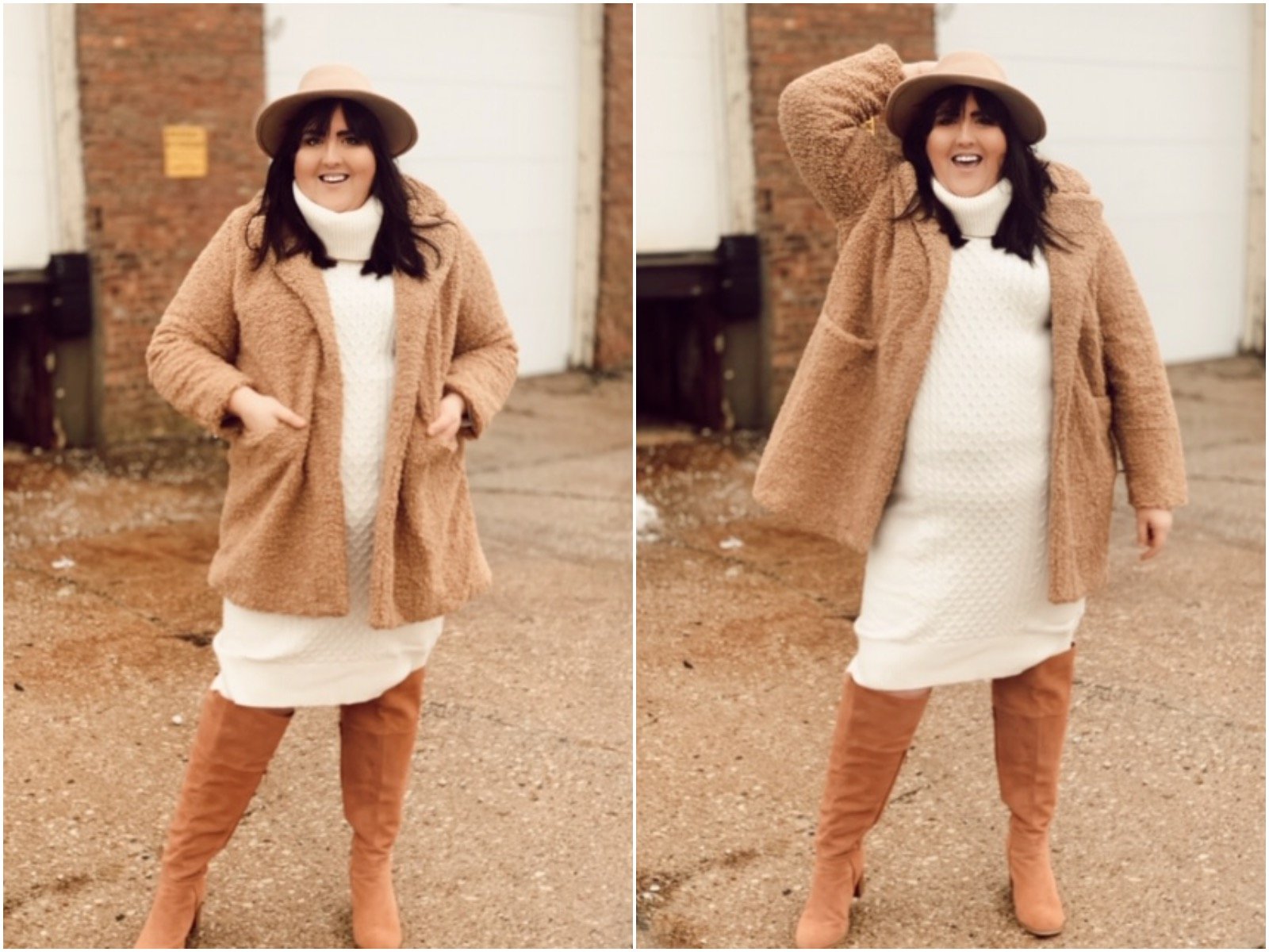 cute fall + winter outfit with teddy bear coat